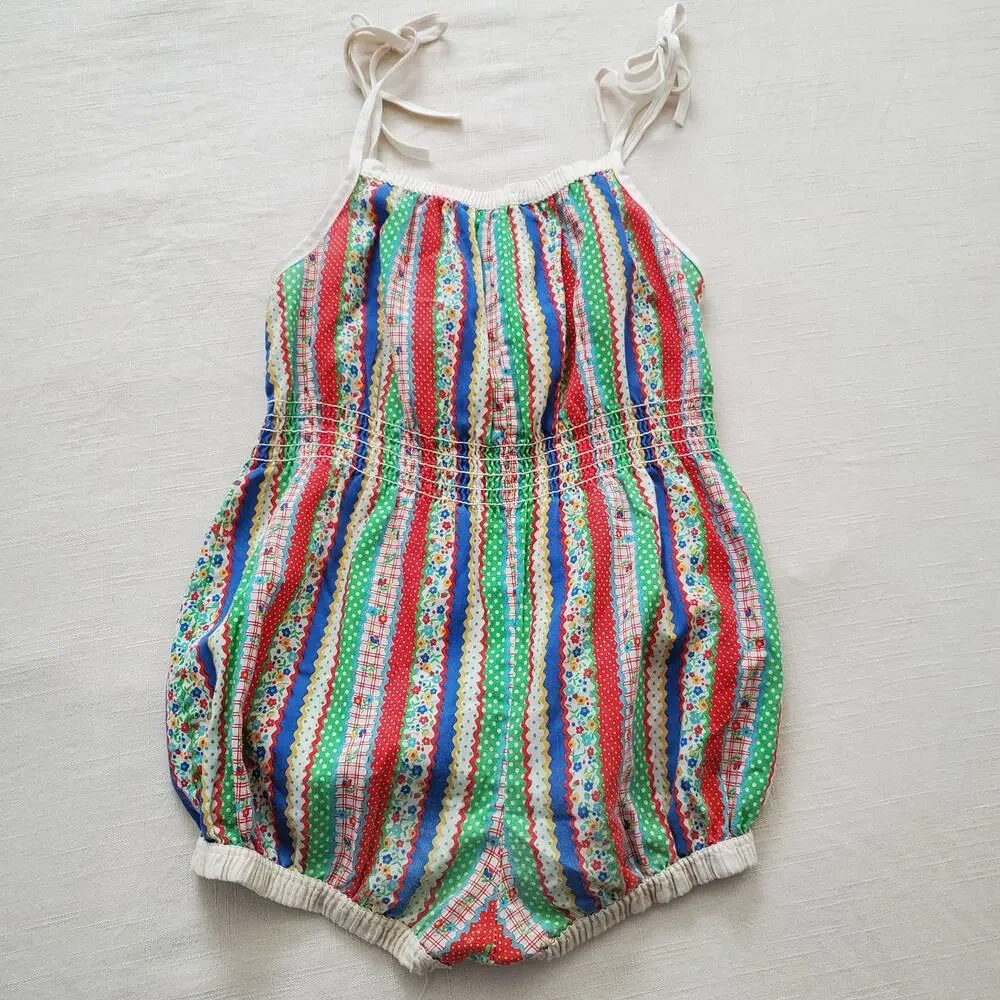 Vintage 70s Striped Pattern Romper kids 9/10 *flaw - Picture 8 of 10